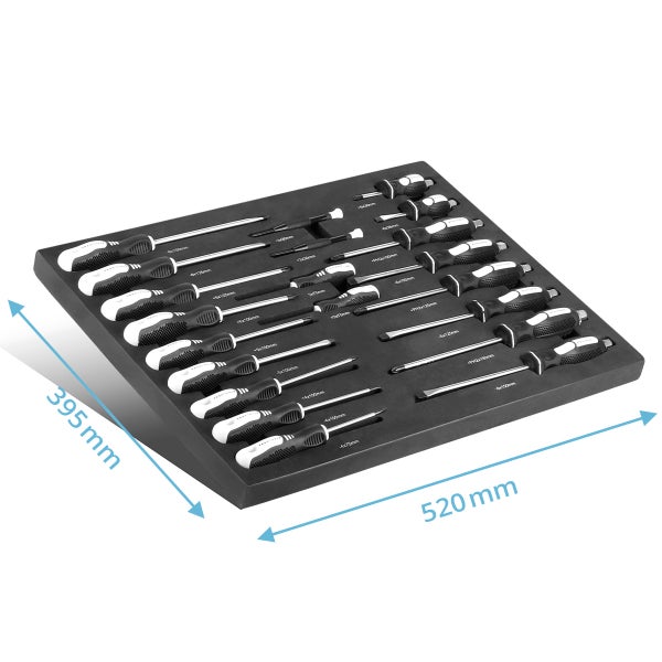 Schraubendreher-Set, 395 mal 520 Millimeter, in Werkzeugaufbewahrung