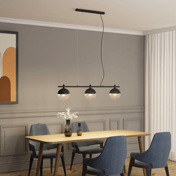 Lucande Pendelleuchte Dustian (Design, Modern) in Schwarz aus Glas (3 flammig E27) - Design-Hängeleuchte Esstischlampe Hängelampe Hängeleuchte Wohnzimmerleuchte
