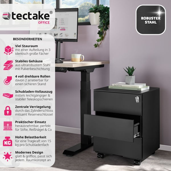 Aktenrollschrank tectake Magna 39 x 45 x 55 cm aus pulverbeschichtetem Stahl schwarz