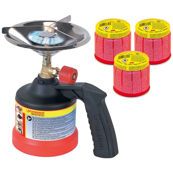 ROTHENBERGER Industrial Scout Campingkocher inkl. 3x C200 Kartusche 330 ml mit ILL System - 1500004212