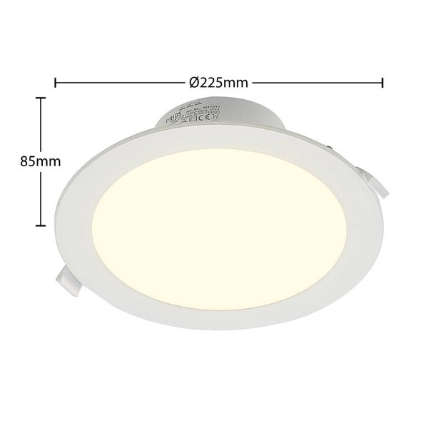 LED-Einbaustrahler rund, Durchmesser 225 Millimeter, Höhe 85 Millimeter.
