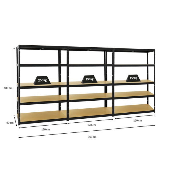 PROREGAL Mega Deal 3x Schwerlastregal Big Elephant M HxBxT 180 x 120 x 60 cm Fachlast 250 kg Schwarz