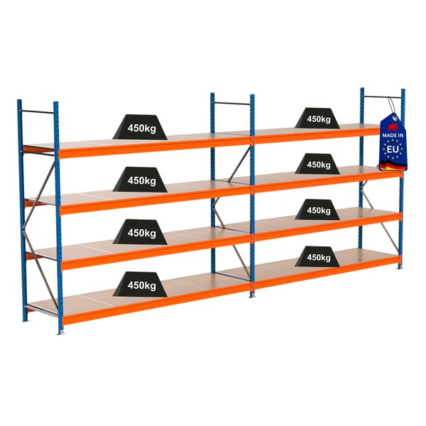 Regal mit vier Ebenen und einer Traglast von 450 Kilogramm pro Ebene