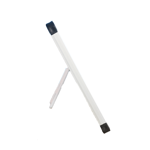 Seitenansicht eines weiß-schwarzen Bodenständers für Arbeitsleuchten.