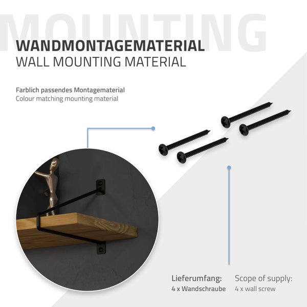 ML-Design 4 Stück Regalhalterung 265 mm, Schwarz, aus Stahl, Haarnadel Regalhalterungen, Schwebe Regalwinkel, Hairpin Wandhalterung, Regalträger für Wandmontage, Industrielle Wandregal, Wandkonsole