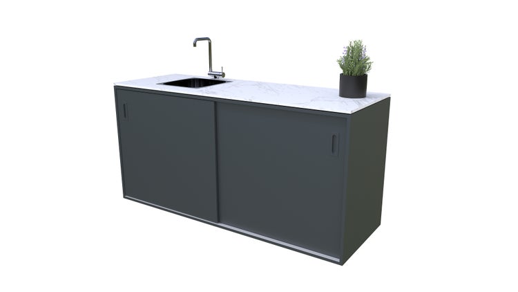 Gartenschrank mit Spüle, Armatur und Schiebetüren