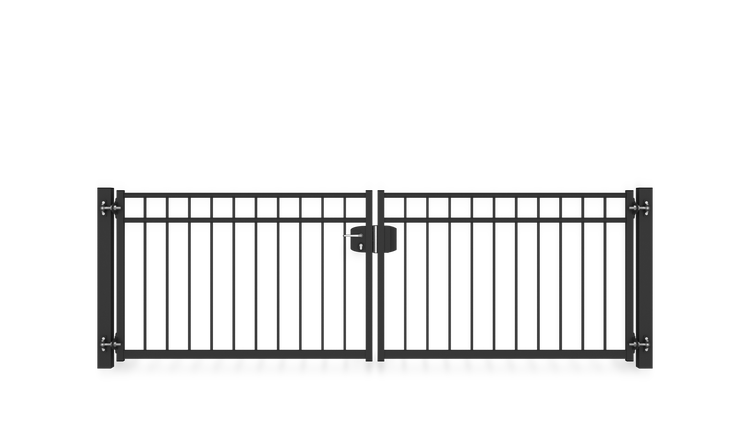 Gartentor ZAUNGURU BASIC-Line Oldenburg aus Metall, Höhe: 103cm, Breite: 334cm, 2-flügelig inkl. Pfosten, Schloss und Zubehör, Feuerverzinkt und zusätzlich in RAL 7016 Anthrazitgrau pulverbeschichtet