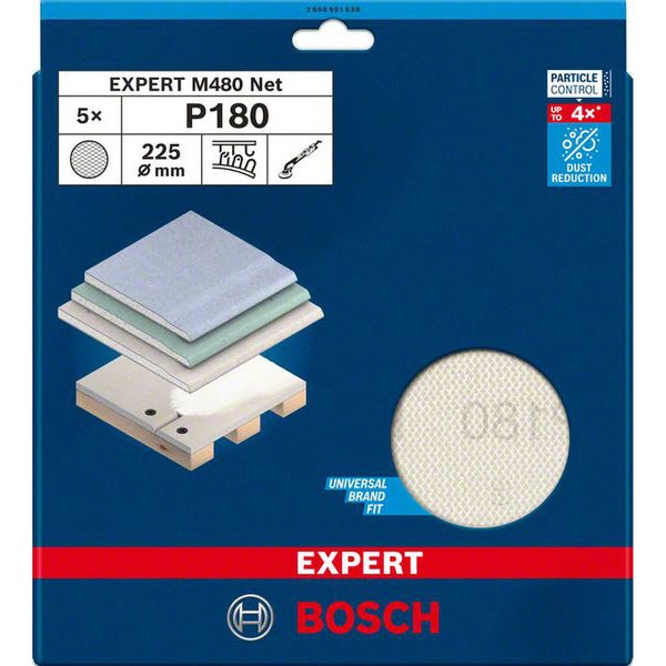 Bosch EXPERT M480 Schleifnetz, 225 mm, K 180, 5 Stück - 2608901638