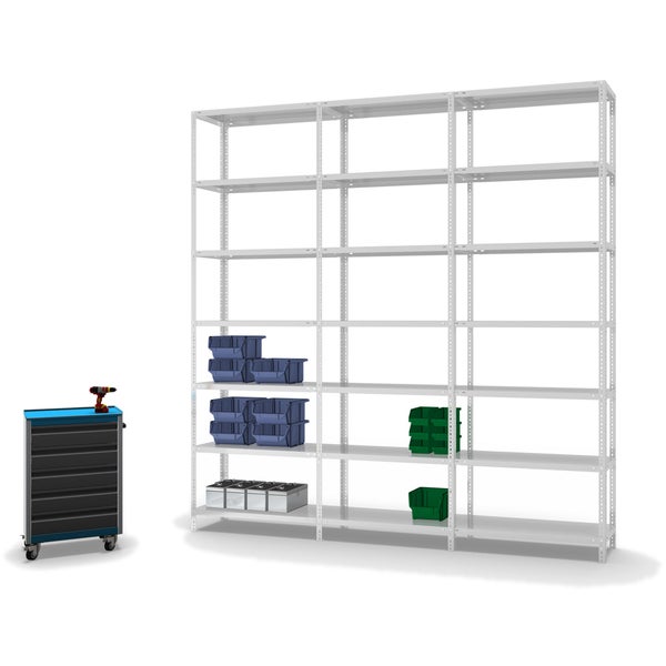 PROREGAL Fachbodenregal Schraubsystem Medium-Duty Grundregal HxBxT 300 x 100 x 40 cm 7 Ebenen Fachlast 200 kg Beidseitig Nutzbar Lichtgrau