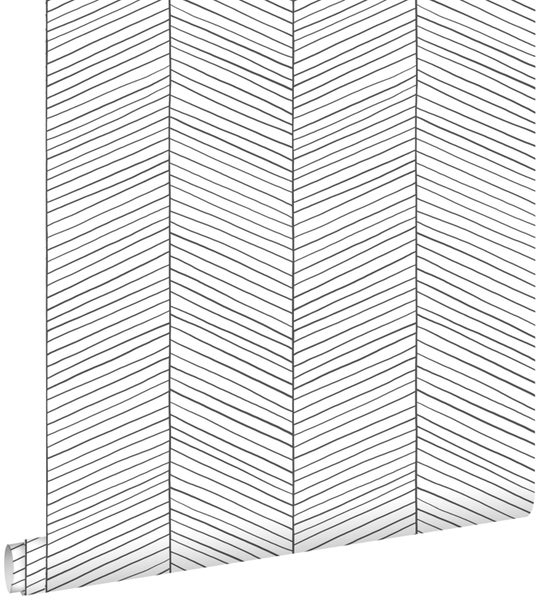 ESTAhome Tapete Fischgrätmuster Schwarz-Weiß - 53 cm x 10.05 m - 139106
