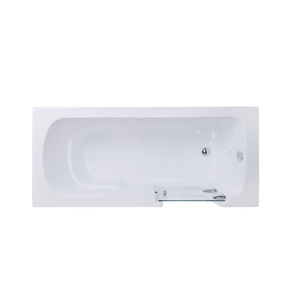 Rechteckige Badewanne mit Glastür für einfachen Einstieg, Ansicht von oben, aus Acryl.