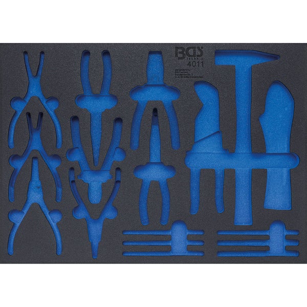 BGS technic Schaumstoffeinlage für Zangen und Hammer mit Aussparungen zur Werkzeugaufbewahrung in Werkstattwagen.