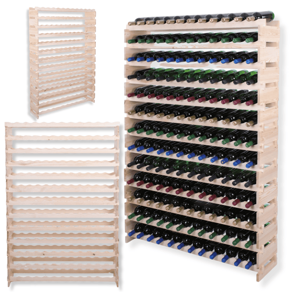 Weinregal VINOTECA FLEX PRO HxBxT 177x123x28cm 156 Flaschen auf 13 Ebenen Massives Kiefernholz Natur unbehandelt