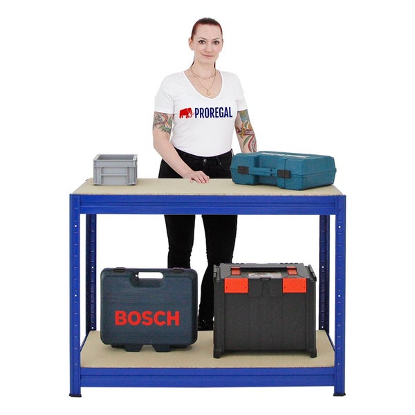 PROREGAL Mega Deal 3x Höhenverstellbare Werkbank Dino HxBxT 90 x 120 x 60 cm Traglast 600 kg Blau