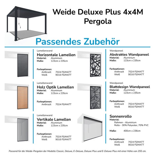 Weide Deluxe Pergola 3 x 4 M - Freistehend, Voll-Aluminium, Lamellendach, Weiß