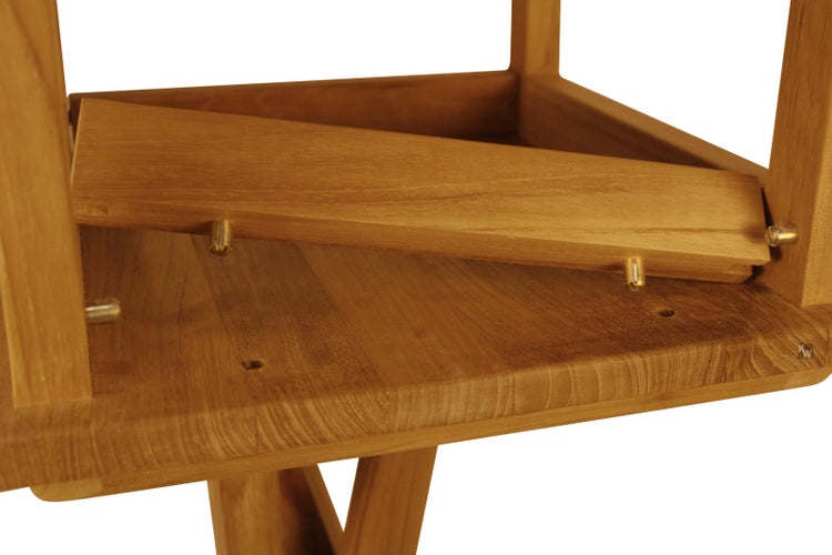 Teak Vogelfutterhaus mit Standfuß als wetterfeste Futterstation premium