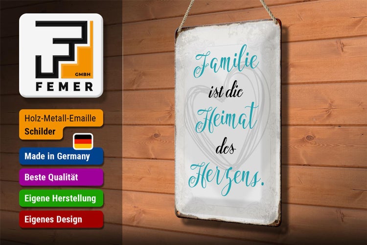 Blechschild Spruch 20x30cm Familie ist Heimat des Herzens