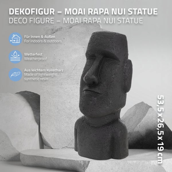 ECD Germany Moai Figur Rapa Nui Kopf 53,5 cm hoch aus wetterfestem Steinguss Kunstharz, Anthrazit, Osterinsel Statue als Dekoration für Haus & Garten, Gartenfigur Dekofigur, Skulptur für Innen & Außen