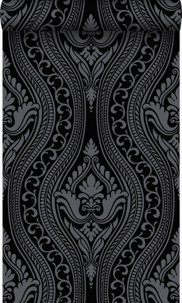 Origin Wallcoverings Tapete Flock-Barockmuster Schwarz - 53 cm x 10.05 m - 346602