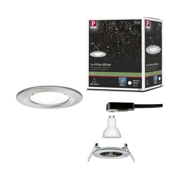 Paulmann Nova LED Einbaustrahler Set, Eisen gebürstet, IP44, 4000 Kelvin, inklusive GU10 Leuchtmittel und Anschlusskasten.