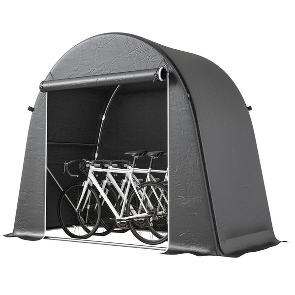 Fahrradzelt für zwei Fahrräder, wetterfeste Fahrradgarage mit aufrollbarer Front und Metallrahmen.