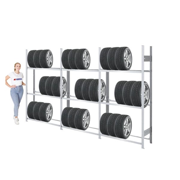 PROREGAL Reifenregal Tire Pro Made In Germany HxBxT 200 x 300 x 43 cm 3 Ebenen 150 kg Fachlast Bis Zu 15 Reifen Pro Ebene Verzinkt