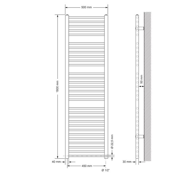 LuxeBath Elektrischer Badheizkörper Sahara 500x1800 mm Anthrazit gerade Seitenanschluss & Heizstab 900W Thermostat & Digitalanzeige, Handtuchheizkörper mit Heizpatrone, Handtuchwärmer Handtuchtrockner