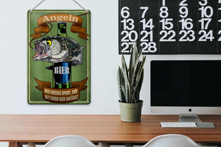 Blechschild Spruch 20x30cm Angeln Bier der einzige Sport