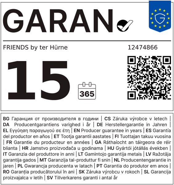 Herstellergarantie von 15 Jahren für FRIENDS by ter Hürne Produkte.