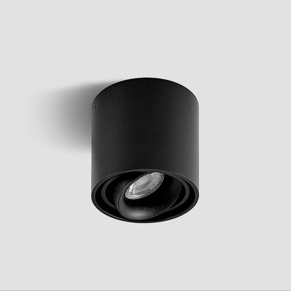 Schwarze Deckenleuchte mit zylindrischem Design zur Innenbeleuchtung.