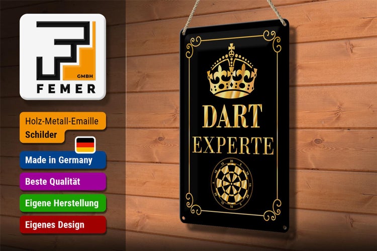 Blechschild Spruch 20x30cm Dart Experte Krone