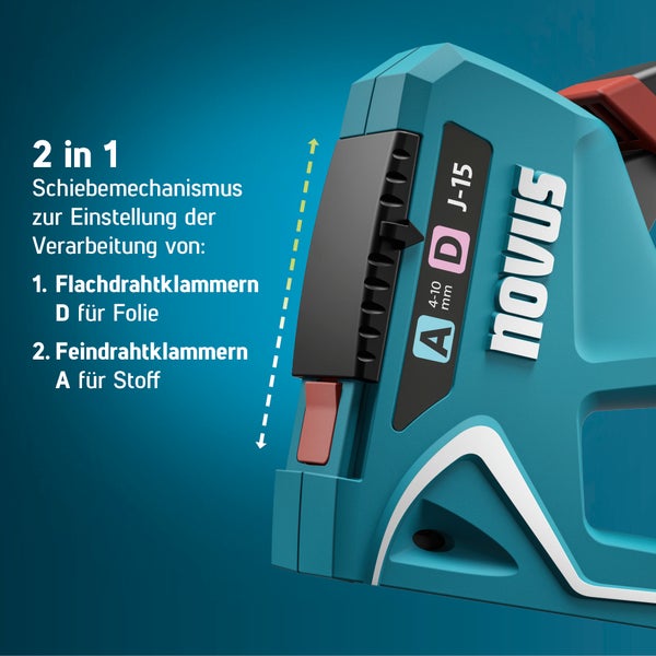 Novus Tools Handtacker J-15 4-10 mm, Profi-Tacker geeignet für Feindraht- & Flachdrahtklammern 030-0473