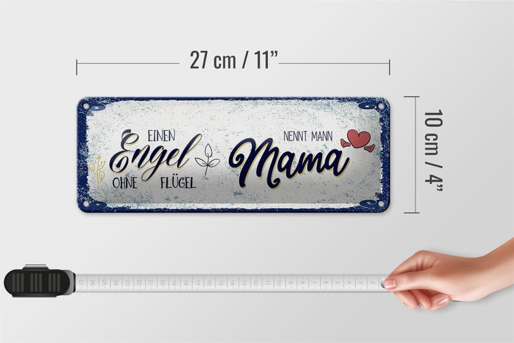 Blechschild Spruch Engel ohne Flügel nennt man Mama 27x10cm