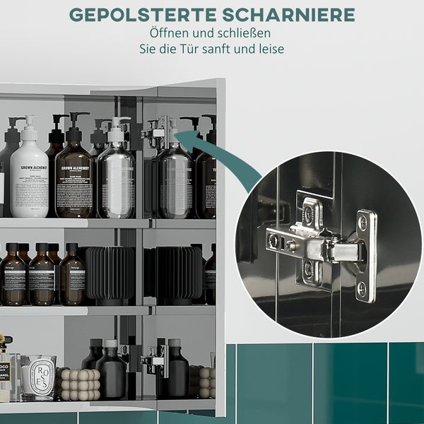 kleankin, Spiegelschrank, Badezimmerschrank, 70L x 12B x 55H cm, Edelstahl, Glas, Silber