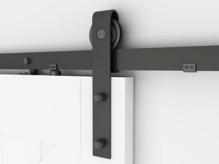 Holzschiebetür Komplettset Scheunentor weiß Doppelflügelig Beschlag in schwarz - 2050x2150mm