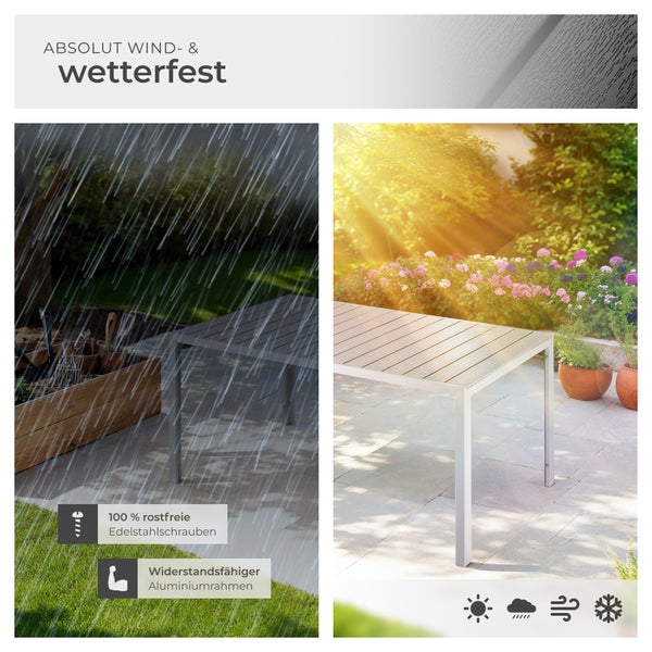 Gartentisch tectake Bianca 150 x 90 x 74,5 cm aus Aluminium und Kunststoff silber/grau