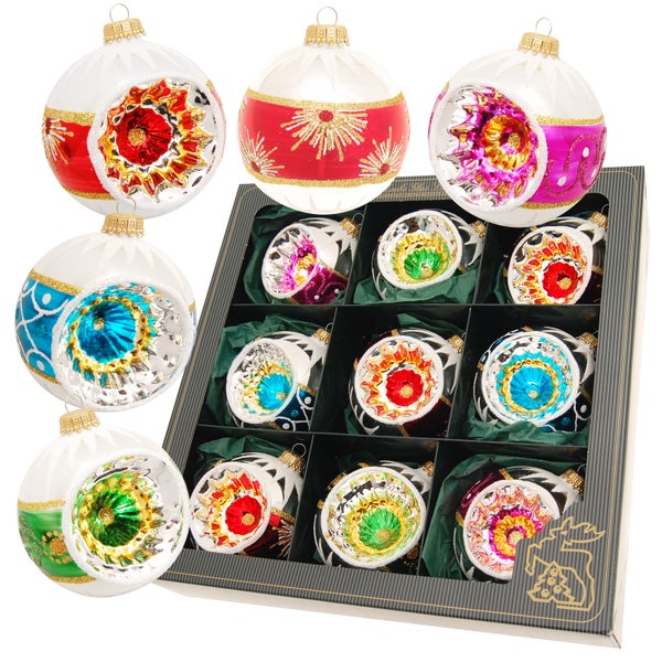 Reflex-Glaskugelsortiment Retro (Nostalgische Weinachten), Multicolor, 9-teilig, 7cm, 9 Stck., Weihnachtsbaumkugeln, Christbaumschmuck, Weihnachtsbaumanhänger