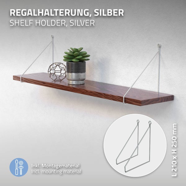 ML-Design 4 Stück Regalhalterung 200mm, Silber, Metall, Dreieckige Regalhalterungen, Schwebe Regalwinkel, Draht Wandhalterung, Regalträger für Wandmontage, Wandregal Wandkonsole Hängeregal Regalstütze