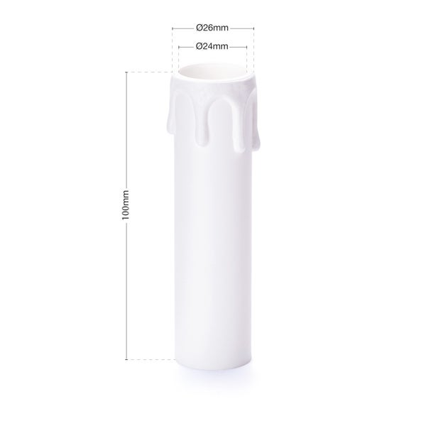 Kerzenhülse mit Tropfen für Kerzenfassung E14 Kronleuchter Kerzenhülle aus Kunststoff ø26mm L100mm Weiß
