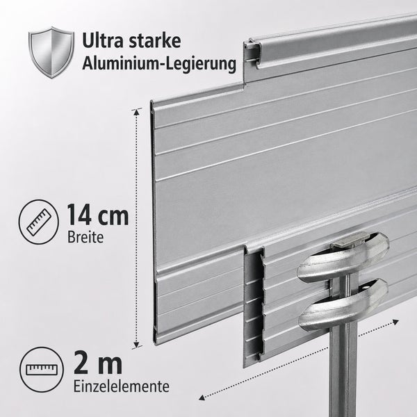 Beetbegrenzung aus stabiler Aluminiumlegierung mit 14 Zentimeter Breite und 2 Meter Länge pro Einzelelement zur Gartenabgrenzung