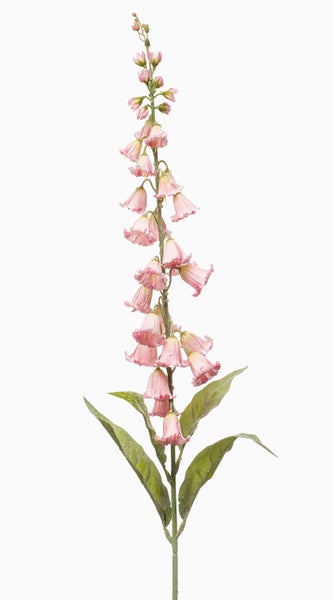 Künstlicher Blumenstängel mit rosa Blüten und Knospen.