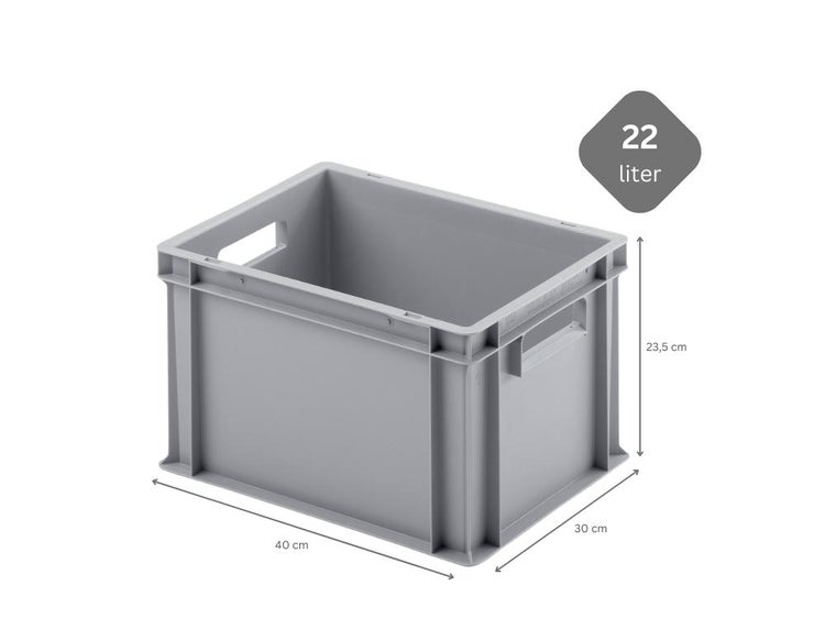 PROREGAL SparSet 10 x Eurobehälter Mit Offenem Griff HxBxT 23,5 x 30 x 40 cm 22 Liter Grau Eurobox Transportbox Transportbehälter Stapelbehälter