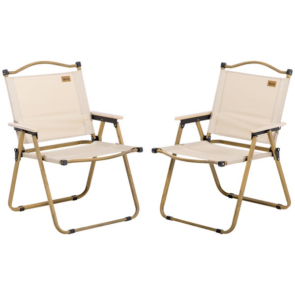 Outsunny Campingstuhl 2er Set faltbarer Gartenstuhl mit Stahlrahmen, Holzoptik, Klappsessel für Pool, Strand, Oxford, Khaki