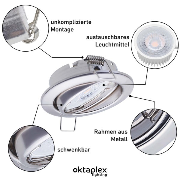 Einbaustrahler 3 stufig dimmbar Dijon Chrom LED Modul Nizza 4,8W 2700K 230V 380lm Warmweiß Schwenkbar Lochmaß 68mm
