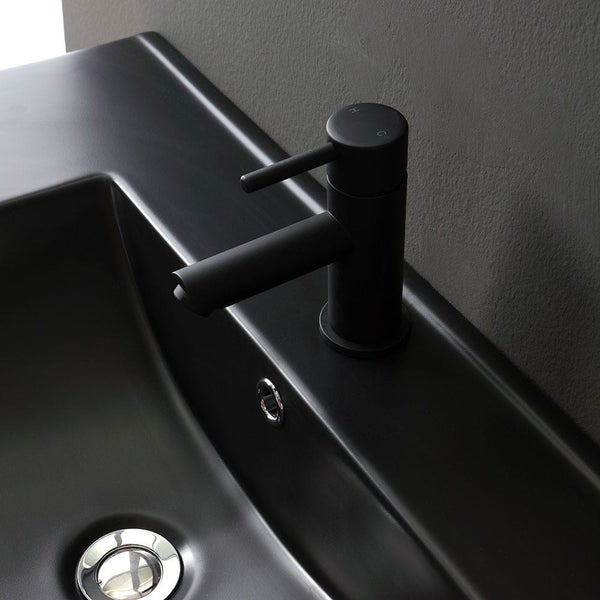 Möbelset für das Bad 90cm mit Auszug und schwarzem Waschbecken | Sole