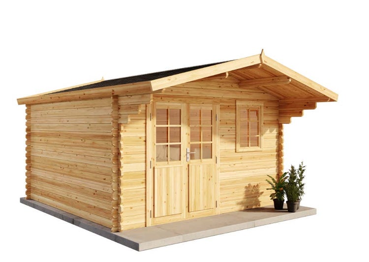 Alpholz Gartenhaus Erki-44 C ISO Gartenhaus aus Holz in natur, Holzhaus mit 44 mm Wandstärke, Blockbohlenhaus mit Montagematerial imprägniert 4,1x4,1m