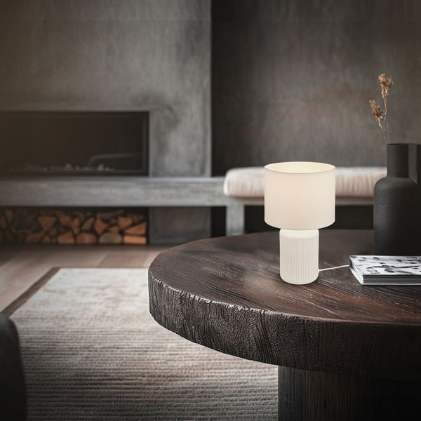 Tischlampe Tischleuchte Wohnzimmer Schlafzimmer Stoffschirm Keramikfuß