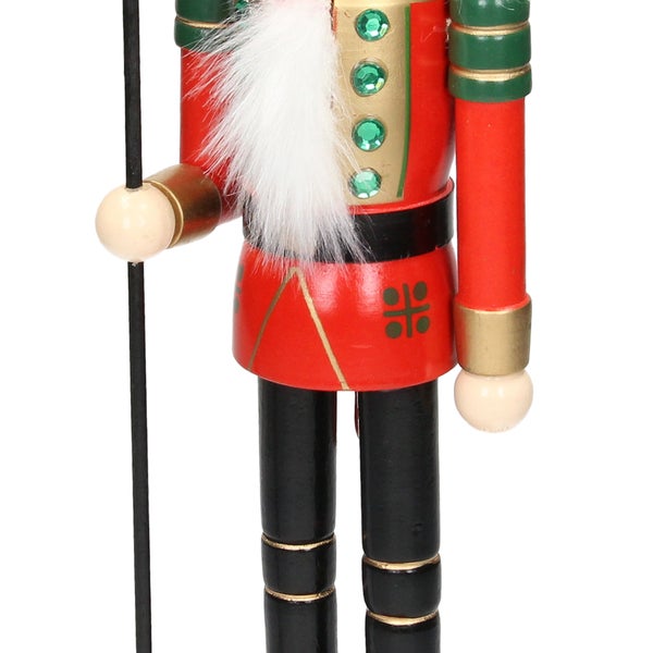 ECD Germany Nussknacker Figur Soldat 25cm mit schwarzer Hut, Fahne, aus Holz, Unikat, handbemalt, Weihnachten Holzfigur Puppet Marionette Ornament Traditioneller Nussbrecher Weihnachtsdeko Deko Statue