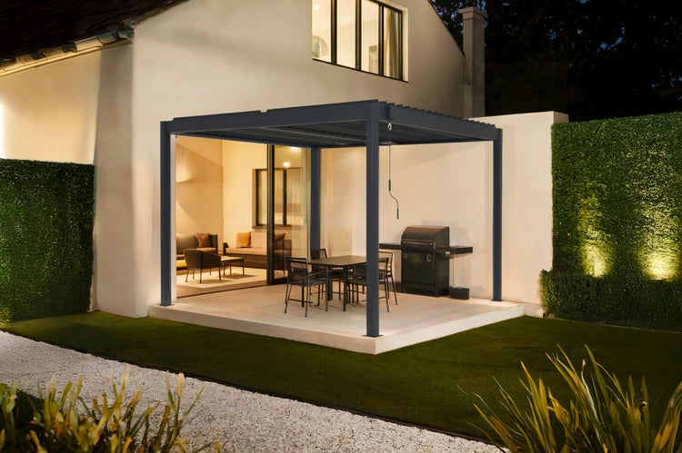 Pergola bioklimatisch aus grauem Aluminium PIANA 3x3m selbsttragende