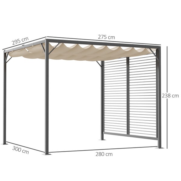 Outsunny Pavillon mit einstellbarem Stoffdach, Überdachung, 300 x 280 x 238 cm, Polyester, Beige